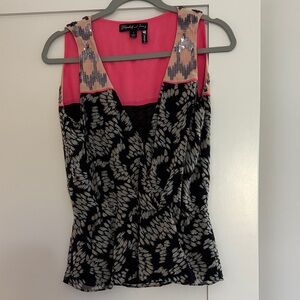 Elizabeth & James Bergdorf Goodman 5f Black and Pink Cinched-Waist Going Out Top